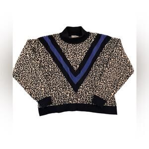 Asos Leopard Print Turtleneck Sweater Blue/Black Chevron, size 4